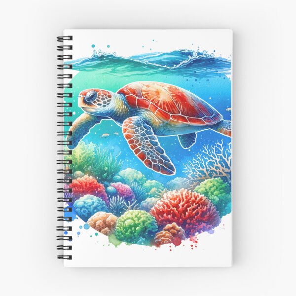 Item preview, Swimming Sea Turtle Coral Reef Watercolor Style designed and sold by InsanseCreation.