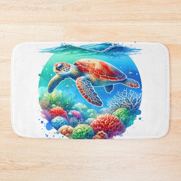 Item preview, Swimming Sea Turtle Coral Reef Watercolor Style designed and sold by InsanseCreation.