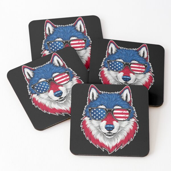 Item preview, USA Patriotic American Flag Face Wolf 4th of July Vintage designed and sold by MTRBSK11.