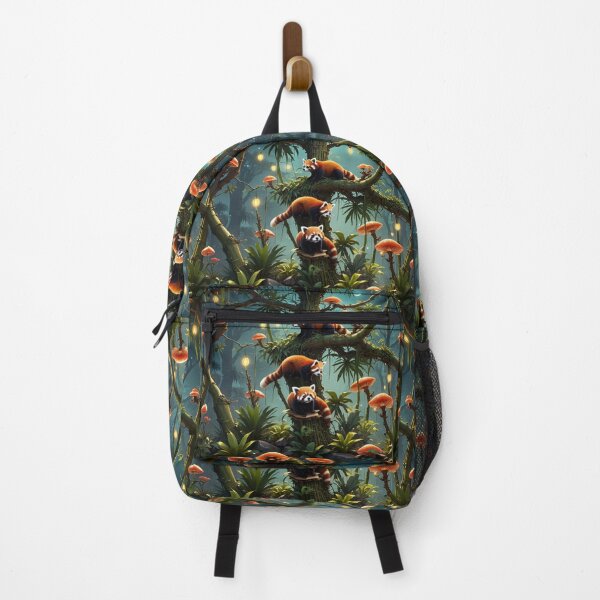 Item preview, Baby Red Pandas Playing on Mushroom Bamboo Trees Under Palm Tree Canopy designed and sold by DesignsByMalia.