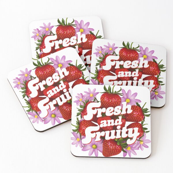 Item preview, a 90s-themed image with strawberries and flowers, with the words 'Fresh and Fruity' illustration, 3d render designed and sold by OneLastWish.