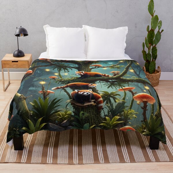 Item preview, Baby Red Pandas Playing on Mushroom Bamboo Trees Under Palm Tree Canopy designed and sold by DesignsByMalia.