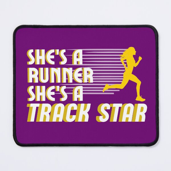 Item preview, She's a Runner She's a Track Star | Girls Track Field Cross Country | Purple Gold designed and sold by GraysonPrints.