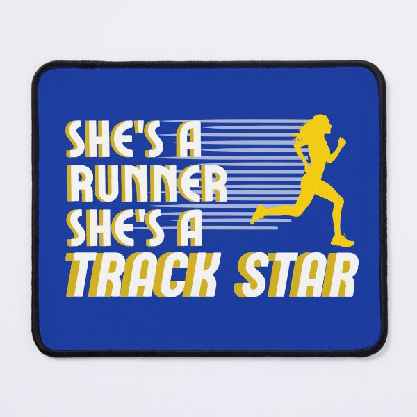 Item preview, She's a Runner She's a Track Star | Girls Track Field Cross Country | Blue Gold designed and sold by GraysonPrints.