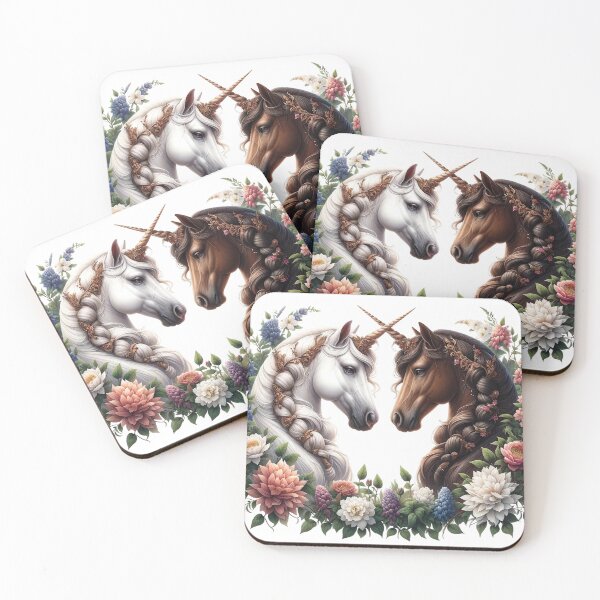 Item preview, Flower unicorn white and brown couple designed and sold by pencil-art98.
