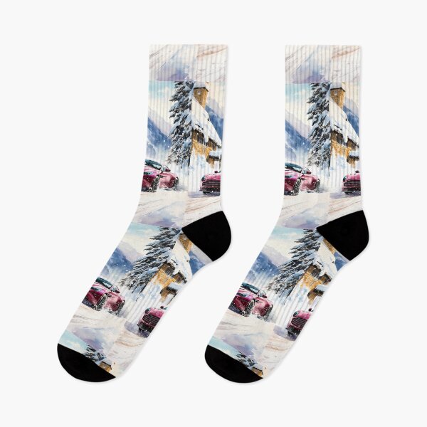 Item preview, Pink Aston Martin DBS In Snow Village And Mountains designed and sold by RevUpDesign.