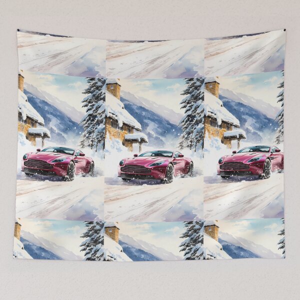 Item preview, Pink Aston Martin DBS In Snow Village And Mountains designed and sold by RevUpDesign.