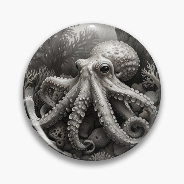 Item preview, Black and white Octopus pencil drawing designed and sold by Pencil-Art.