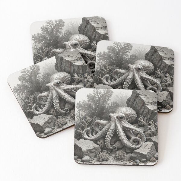 Item preview, Black and white Octopus pencil drawing designed and sold by Pencil-Art.