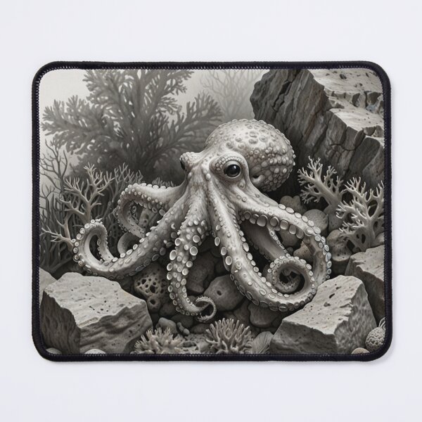 Item preview, Black and white Octopus pencil drawing designed and sold by Pencil-Art.