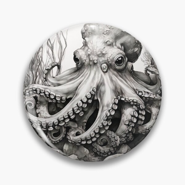 Item preview, Black and white Octopus pencil drawing designed and sold by Pencil-Art.