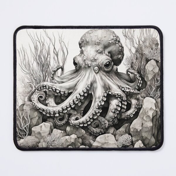 Item preview, Black and white Octopus pencil drawing designed and sold by Pencil-Art.