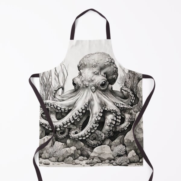 Item preview, Black and white Octopus pencil drawing designed and sold by Pencil-Art.