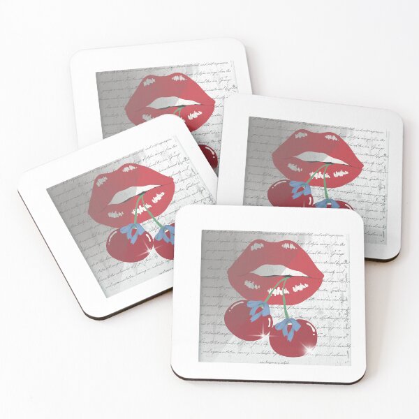 Item preview, Vintage Red Lips Bitting Coquette Cherries | Newspaper Cutting designed and sold by GirlyPop02.