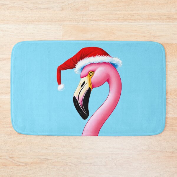 Item preview, Christmas Flamingo With Santa Hat | Light Blue designed and sold by PinkGoddessLove.