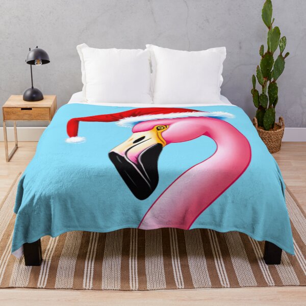 Item preview, Christmas Flamingo With Santa Hat | Light Blue designed and sold by PinkGoddessLove.