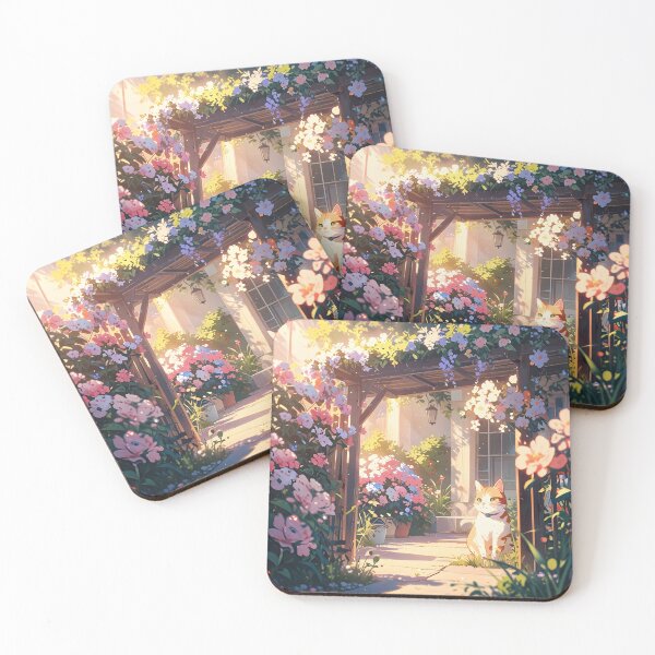 Item preview, Dreamy Floral Garden With Cute Cat, Anime Illustration, /AI Art/ #34 designed and sold by AI-Floral-Art.