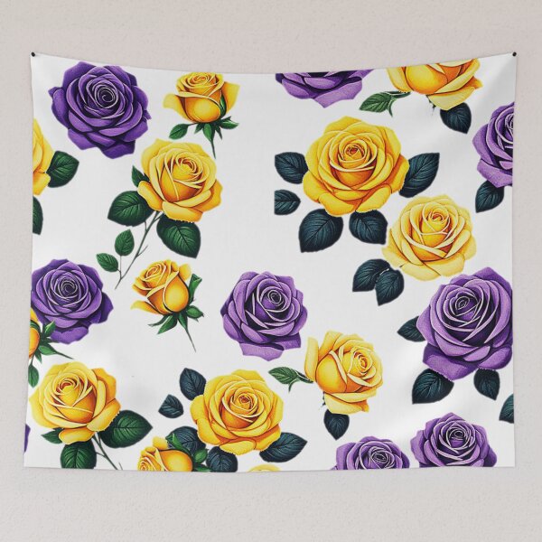 Aperçu de l'œuvre "Roses jaunes et violettes sur fond noir" créée et vendue par NMProductos.