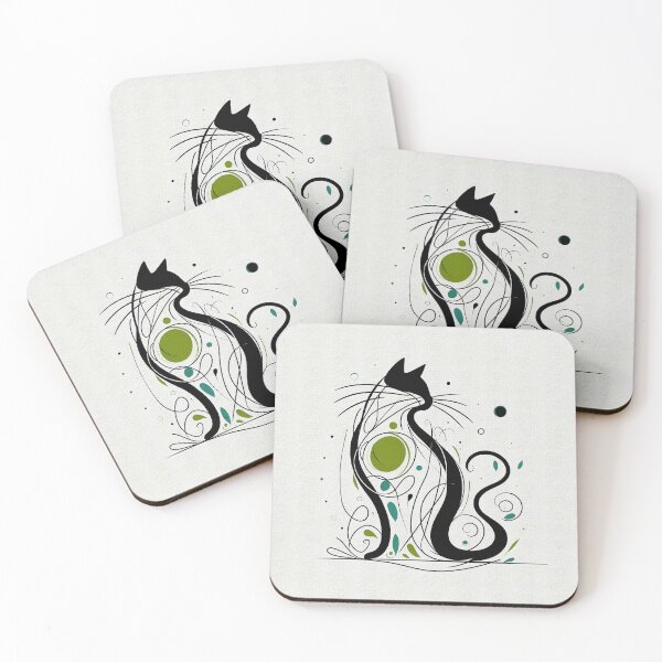 Item preview, Cat Silhouette | Geometric Figures | Green & Black Tones | Minimalist Art | Unique Design designed and sold by GOATMATCH.