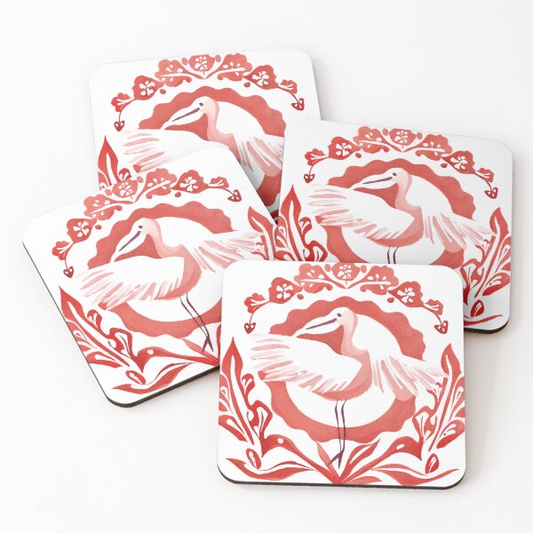 Item preview, Dancing Stork Heron White-and-Red Ornament Tile designed and sold by PerfectDay2Play.
