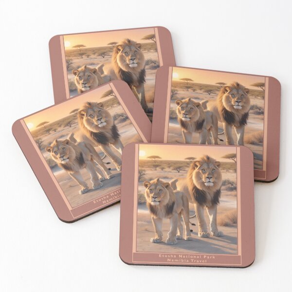 Item preview, Etosha National Park Namibia1950 style poster - Lions designed and sold by Museum Of Non-Existing Art.
