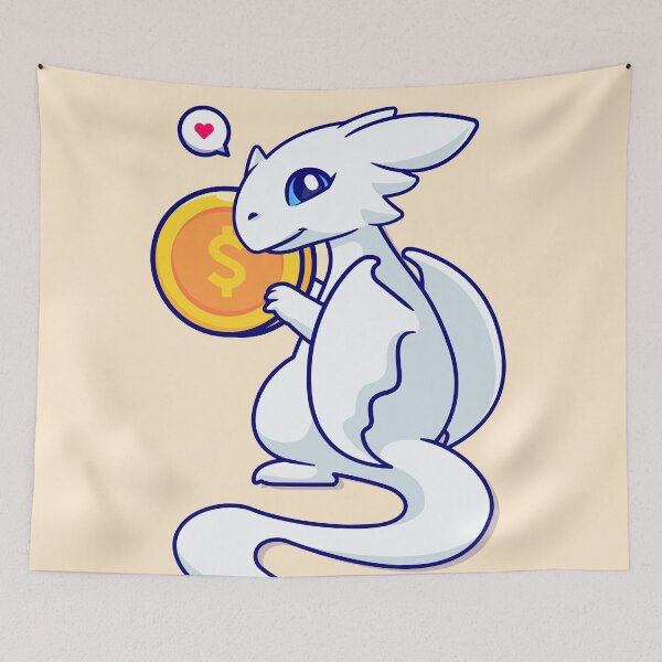 Item preview, "Cute White Dragon Holding Gold Coin: Adorable Finance Cartoon Vector Icon" designed and sold by hjian8219.