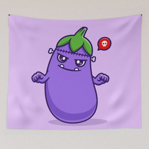 Item preview, "Cute Eggplant Frankenstein: Adorable Halloween Cartoon Vector Icon" designed and sold by hjian8219.
