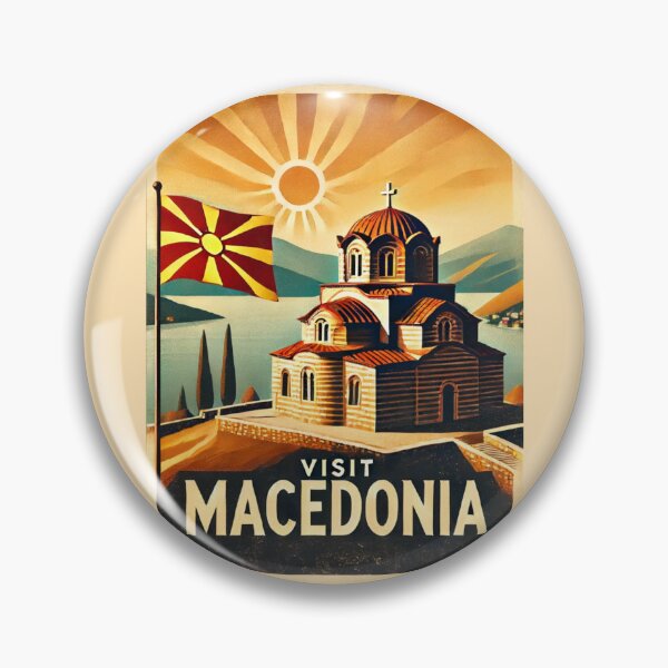 Item preview, Visit Macedonia, Vintage Travel Poster, Vergina Sun, 1920s Style Ohrid St. John at Kaneo designed and sold by juiceboxvintage.