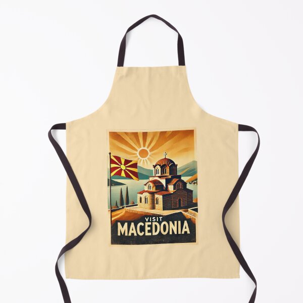 Item preview, Visit Macedonia, Vintage Travel Poster, Vergina Sun, 1920s Style Ohrid St. John at Kaneo designed and sold by juiceboxvintage.
