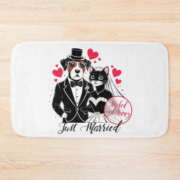 Item preview, Honeymoon Art "Just Married - Hitched and Happy" – Adorable Dog and Cat Couple designed and sold by asprse.