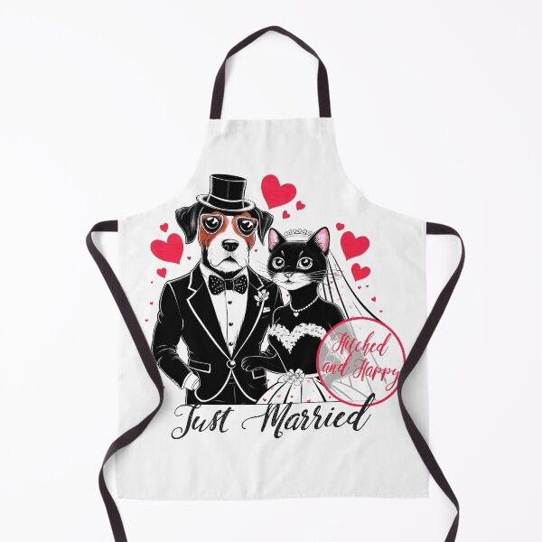 Item preview, Honeymoon Art "Just Married - Hitched and Happy" – Adorable Dog and Cat Couple designed and sold by asprse.