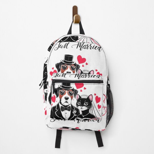 Item preview, Honeymoon Art "Just Married - Hitched and Happy" – Adorable Dog and Cat Couple designed and sold by asprse.