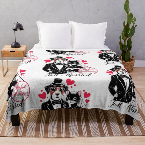 Item preview, Honeymoon Art "Just Married - Hitched and Happy" – Adorable Dog and Cat Couple designed and sold by asprse.