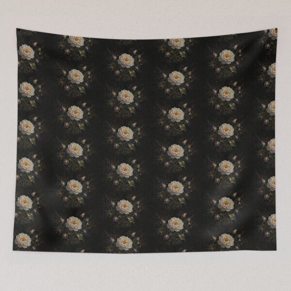 Aperçu de l'œuvre Un superbe motif floral émerge des profondeurs d'un fond noir, avec des détails complexes et un design homogène. créée et vendue par optimusprime39.