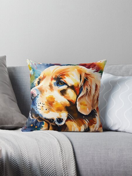 Golden Retriever - watercolour style pet portraits. Throw Pillow