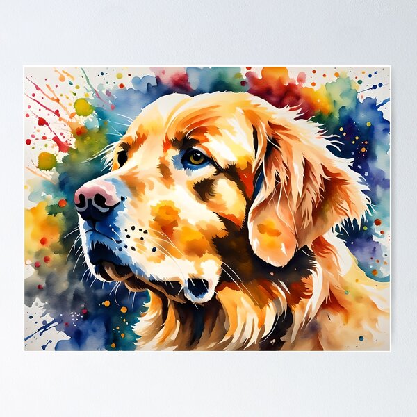 Golden Retriever - watercolour style pet portraits. Poster