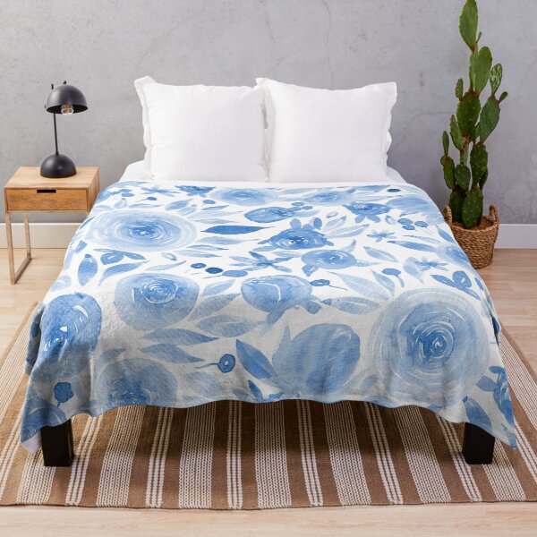 Item preview, Blue Hand Drawn Soft and Delicate Watercolor Roses and Flowers designed and sold by aneladesigns.