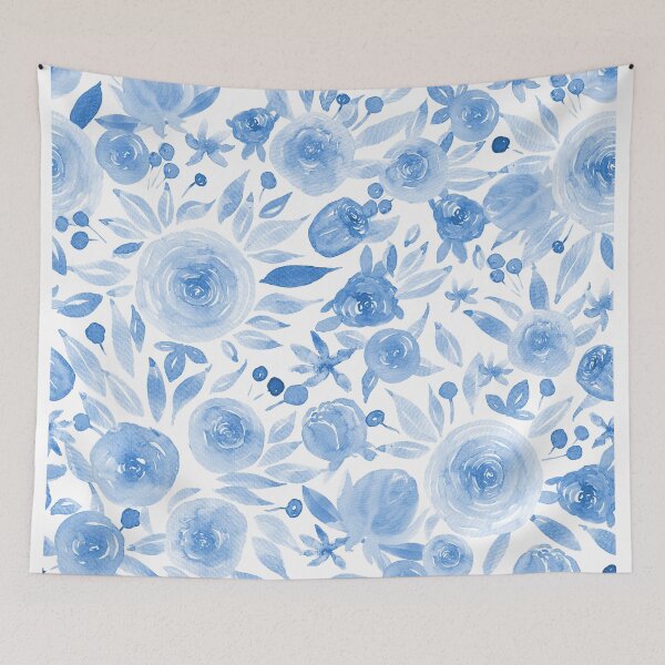 Item preview, Blue Hand Drawn Soft and Delicate Watercolor Roses and Flowers designed and sold by aneladesigns.