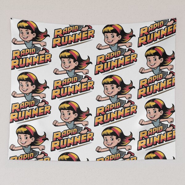 Item preview, Vibrant Retro Girl with Yellow and Black Hair Running with a Smile designed and sold by SplashTastic.