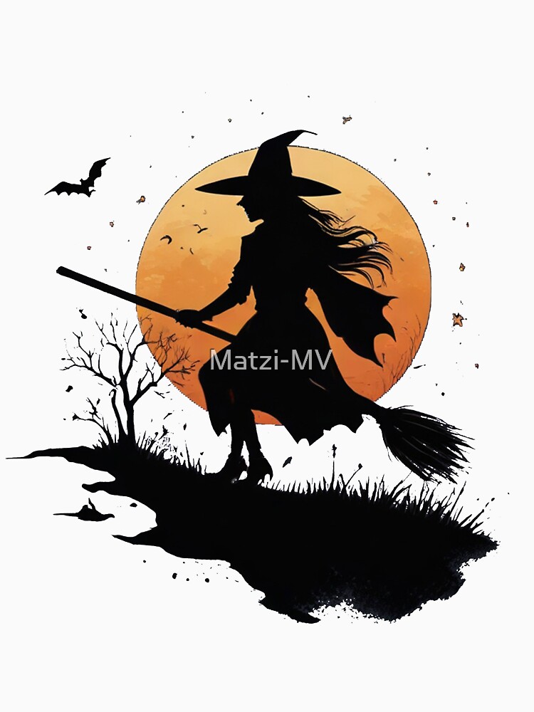 Thumbnail 7 von 7, Essential T-Shirt, Eine Hexe ist auf ihrem Besen bei Vollmond unterwegs designt und verkauft von Matzi-MV.