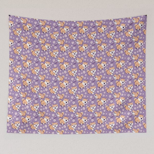 Item preview, Shiba inu chibi seamless pattern designed and sold by SorryCatPlay.