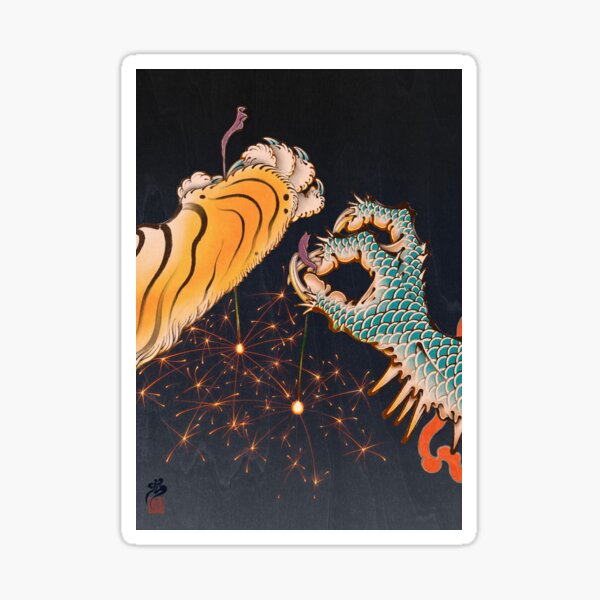 Tiger vs Dragon fighting with Japanese sparklers Sticker
