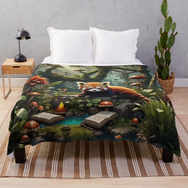 Item preview, Baby Red Panda Reading in the Bamboo Cactus Mushroom Palm Trees designed and sold by DesignsByMalia.