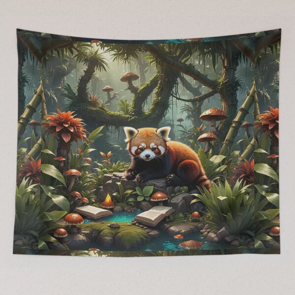 Item preview, Baby Red Panda Reading in the Bamboo Cactus Mushroom Palm Trees designed and sold by DesignsByMalia.
