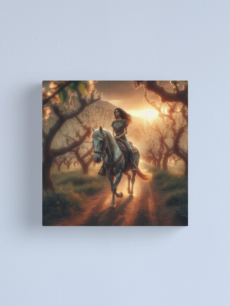Thumbnail 1 of 3, Canvas Print, Horseriding at Sunset designed and sold by LenCarol.