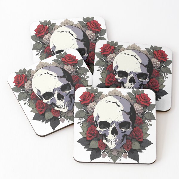 Artikelvorschau, Totenkopf auf Rosen und Blättern entworfen und verkauft von fahrent.