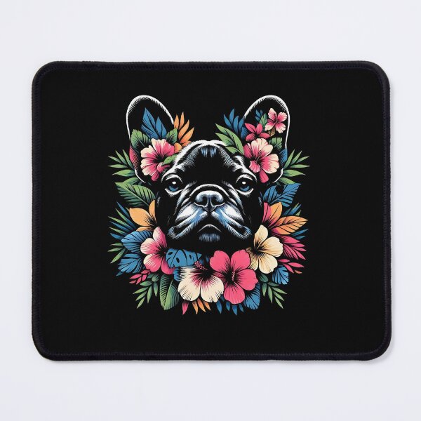 Item preview, French bulldog face, silhouette and colorful tropical flowers, French bulldog lovers, gift for French bulldog lovers designed and sold by Collagedream.