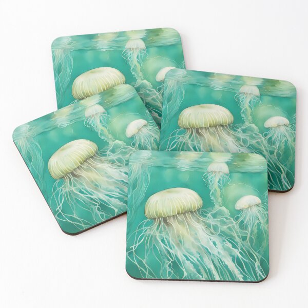 Item preview, White Jellyfish in Turquoise Sea designed and sold by CalmnessbyChoice.
