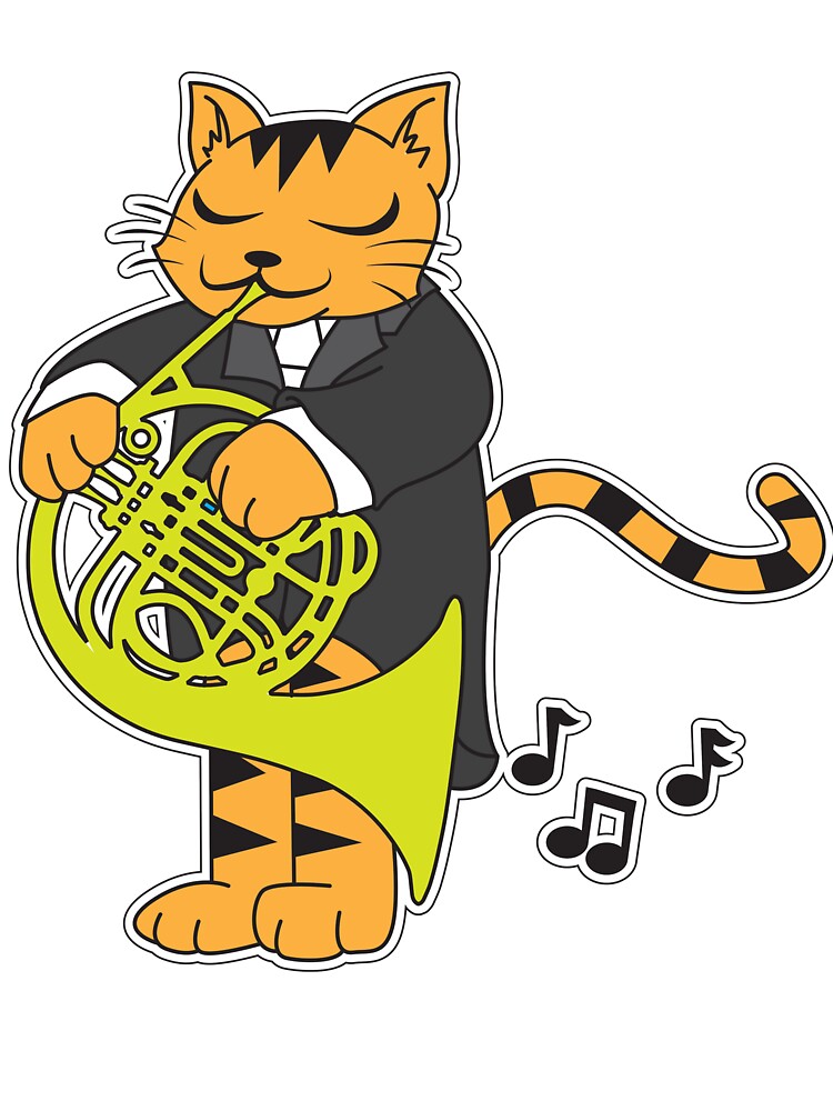 Cat Playing French Horn Kids T Shirt By Kieranight Redbubble