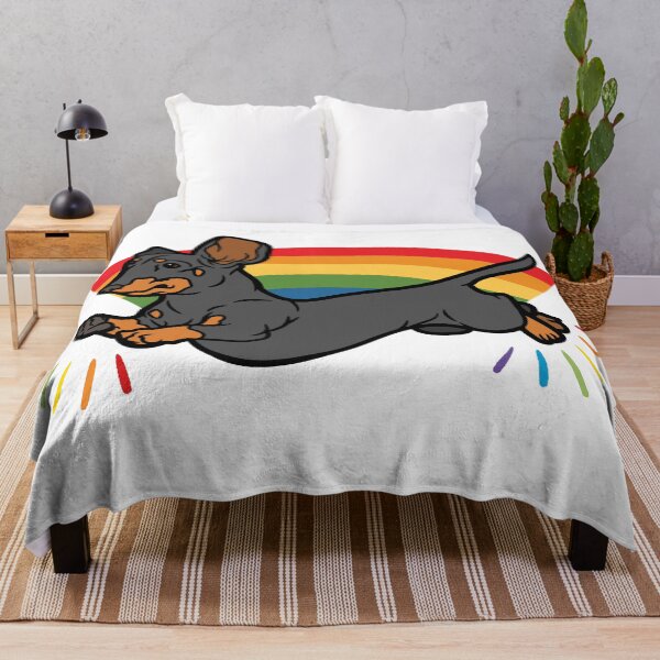 Item preview, Dachshund Pride - Dog Running In front Rainbow designed and sold by Maciej Strzelczyk.